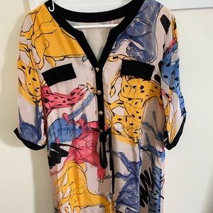 BurryCo White multi prints 100% silk short sleeve dress SZ 10(42”B) NWT $595